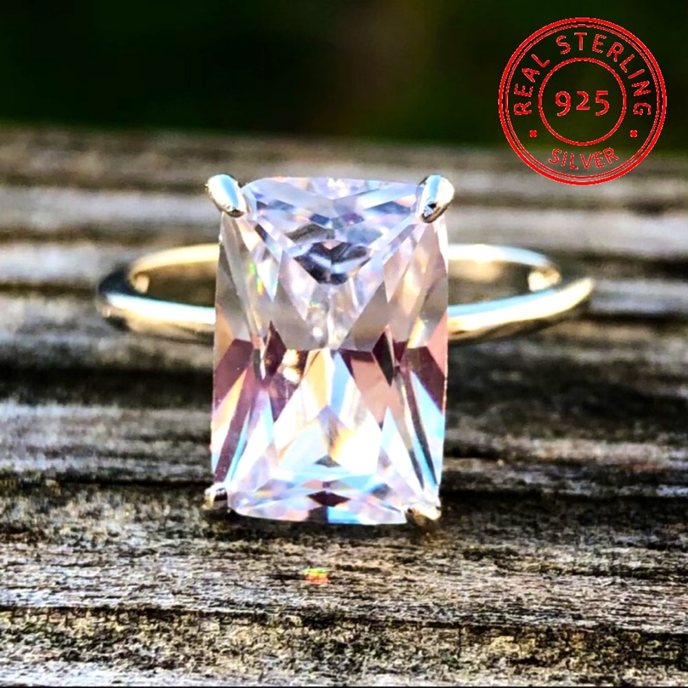 HUGE 3ct SZ 6 Radiant Cut Solitaire Ring-S925 Sterling Silver/Platinum Setting